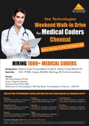 Walk-In Drive for Medical Coders @Vee Technologies,  Chennai